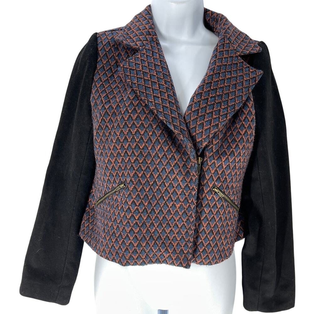 Evette K Jacket XS Blue Orange Black Wool Blend Blazer Avant Garde Art Deco